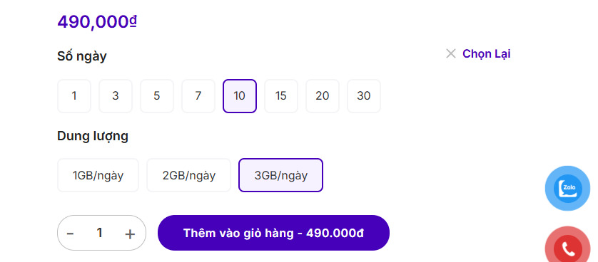 Select the number of days and suitable data allowance