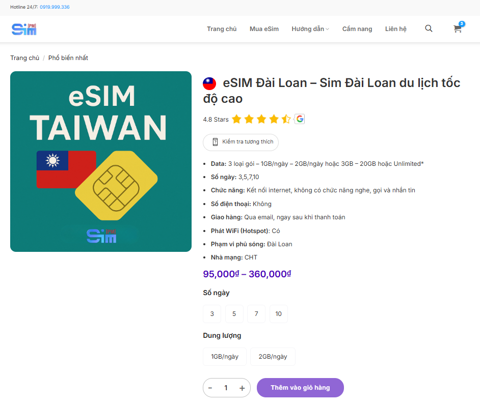 taiwan eSIM plans at SimPM