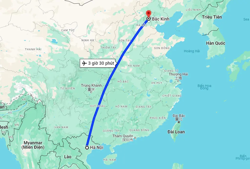 How long does it take to fly from Hanoi to Beijing?